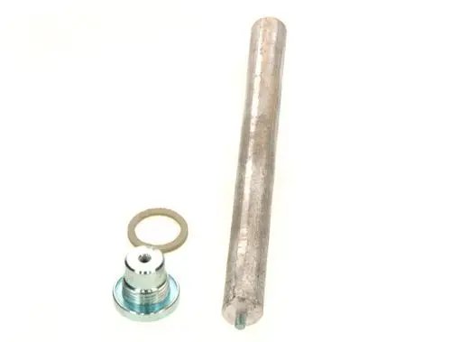 BOSCH Anode aus Metall mit einem zylindrischen Körper und einer runden, glänzenden Befestigungselement, umgeben von einer Dichtung.